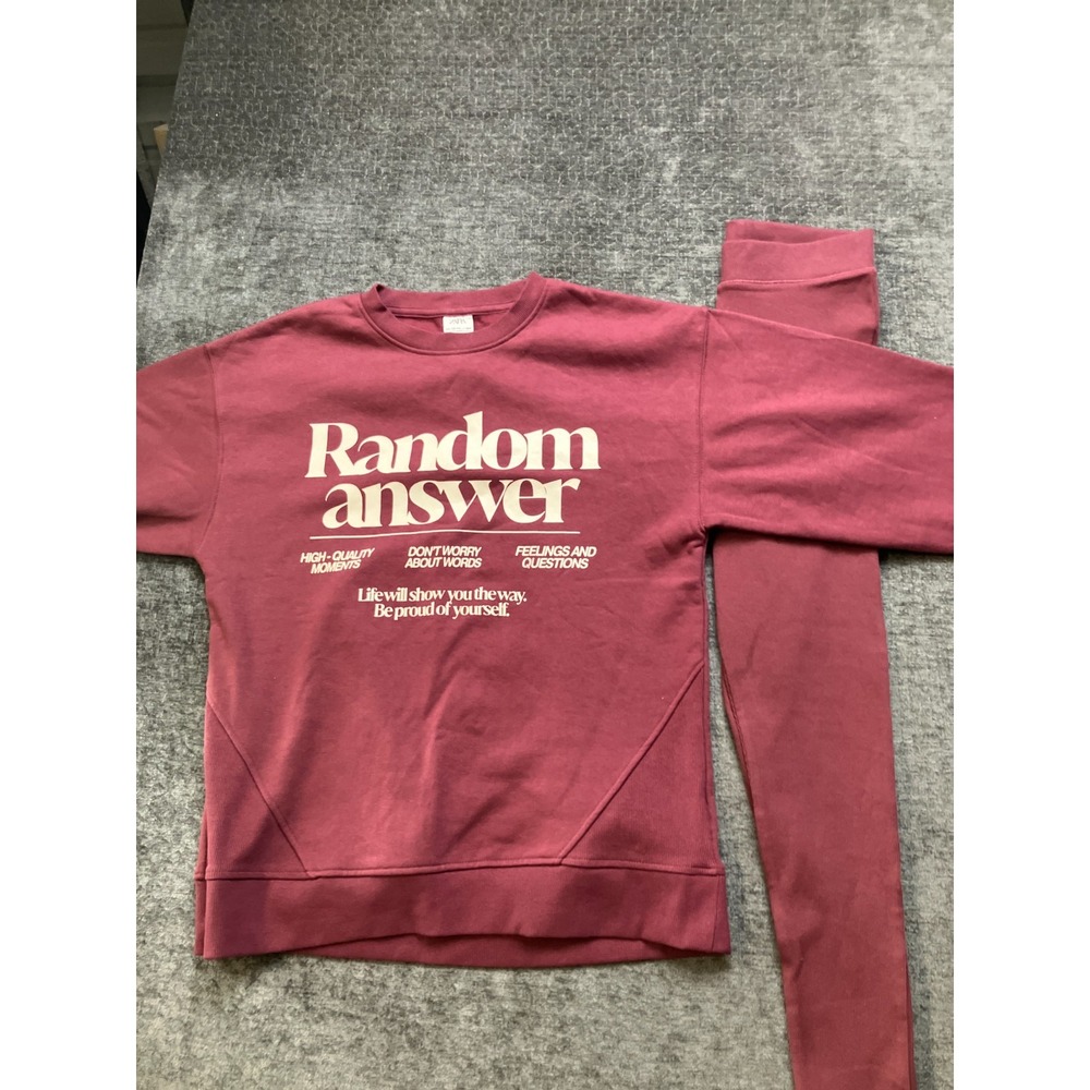 Zara 2-Piece Track Set Girls 13-14Y Burgundy Spellout Random Answer Fleece Lined